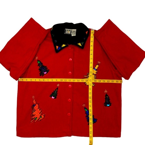 Holiday Take Two Vintage Christmas Jacket Boxy Red Embellished 80’s  Large - Picture 8 of 16